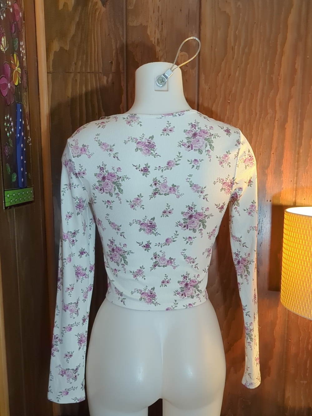 🌸 Floral Ribbed Long Sleeve Crop Top – Size Small - Picture 5 of 11